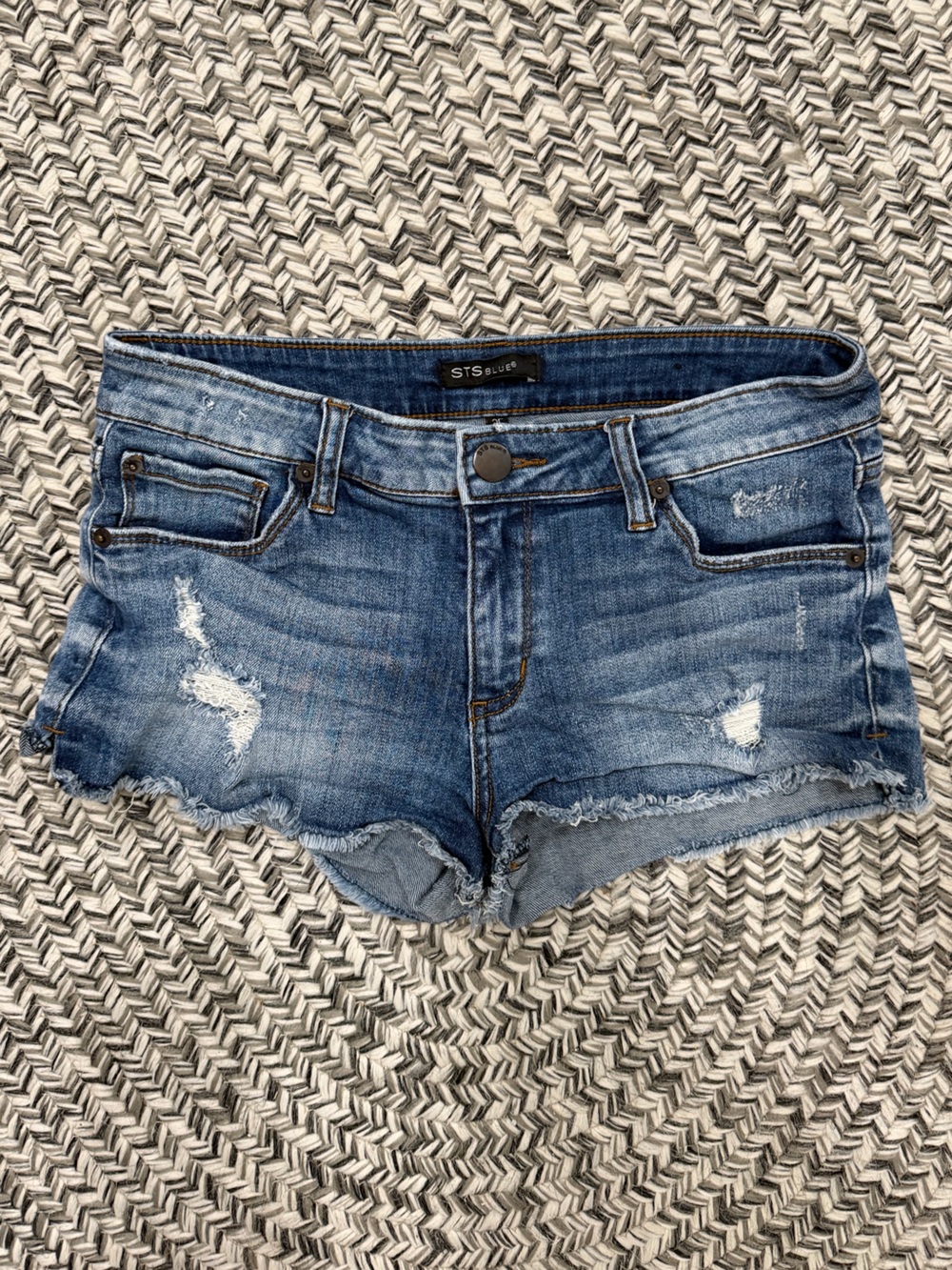 STS Blue Frayed Hem Distressed Denim Shorts in Blue